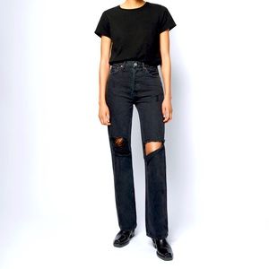 Re/done High Rise Loose Black Wash with Rips 90’s